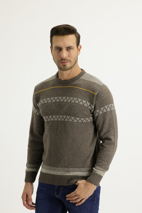 Orta Kahve Bisiklet Yaka Regular Fit Yünlü Triko Kazak