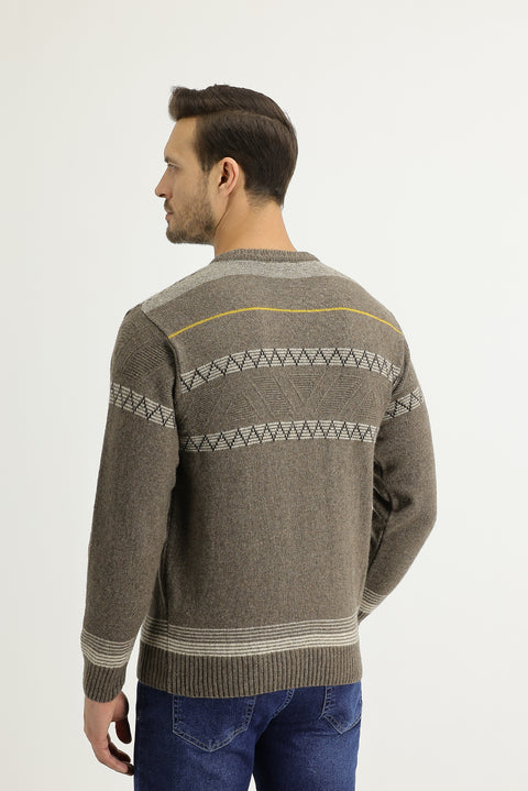 Orta Kahve Bisiklet Yaka Regular Fit Yünlü Triko Kazak