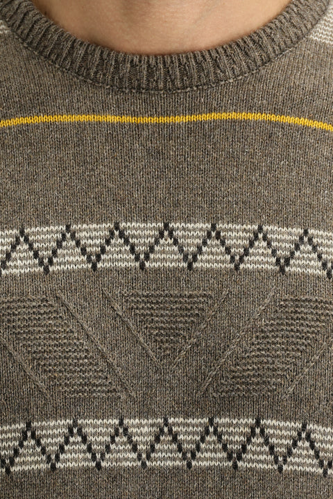 Orta Kahve Bisiklet Yaka Regular Fit Yünlü Triko Kazak