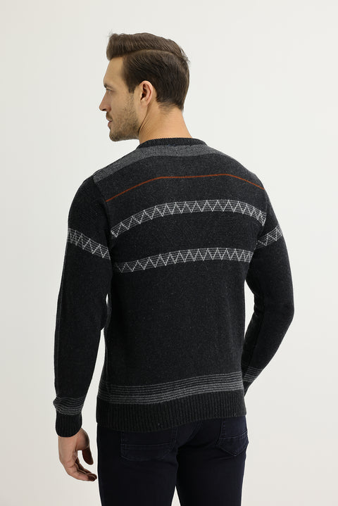 Orta Antrasit Bisiklet Yaka Regular Fit Yünlü Triko Kazak