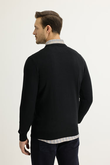 Siyah Bisiklet Yaka Regular Fit Triko Kazak