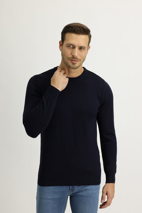 Koyu Lacivert Bisiklet Yaka Regular Fit Triko Kazak