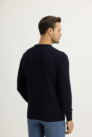  Koyu Lacivert Bisiklet Yaka Regular Fit Triko Kazak