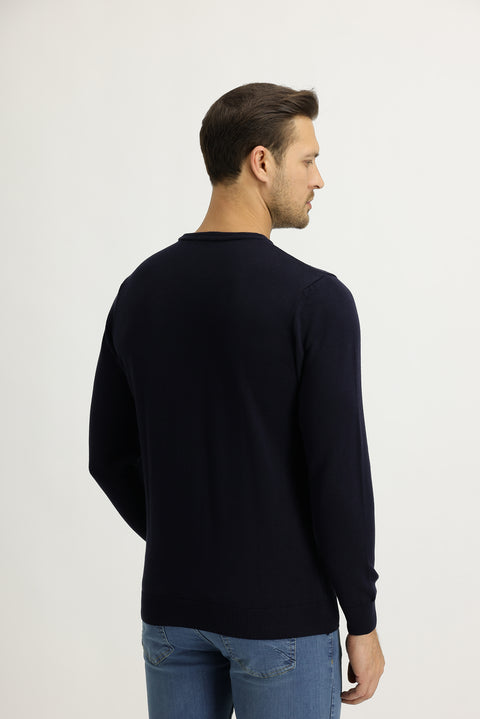 Koyu Lacivert Bisiklet Yaka Regular Fit Triko Kazak