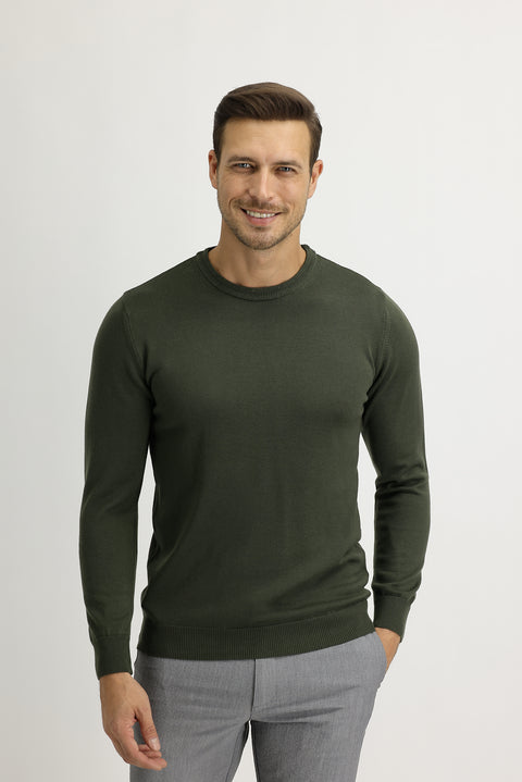 Açık Haki Bisiklet Yaka Regular Fit Triko Kazak