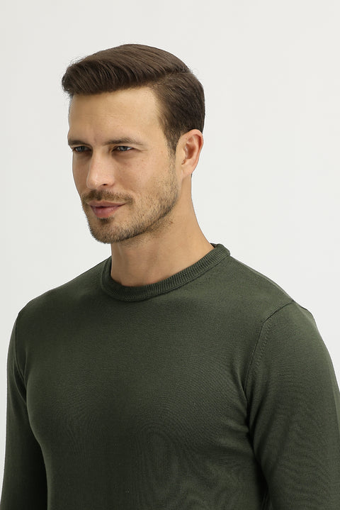 Açık Haki Bisiklet Yaka Regular Fit Triko Kazak