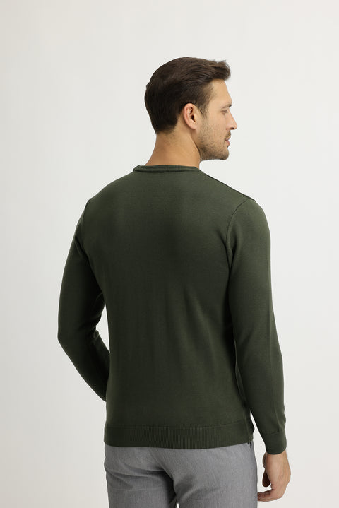 Açık Haki Bisiklet Yaka Regular Fit Triko Kazak