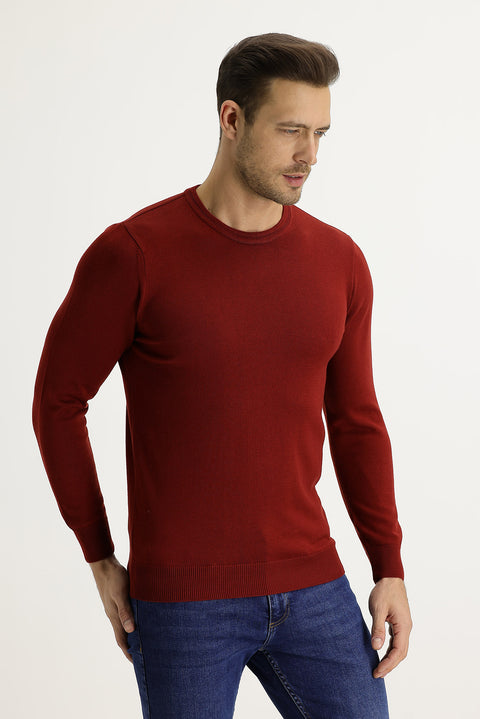 Kiremit Bisiklet Yaka Regular Fit Triko Kazak