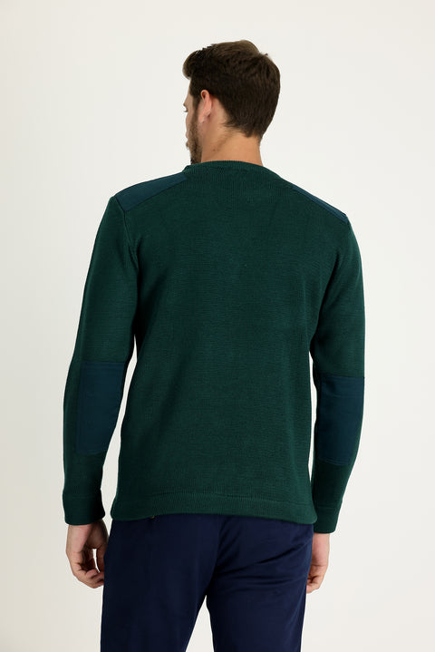 Koyu Yeşil Bisiklet Yaka Super Slim Fit Ekstra Dar Kesim Çelik Örgü Triko Kazak