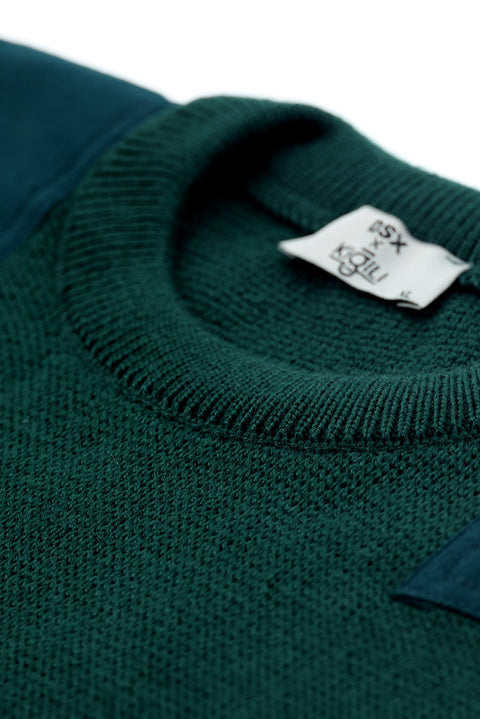 Koyu Yeşil Bisiklet Yaka Super Slim Fit Ekstra Dar Kesim Çelik Örgü Triko Kazak