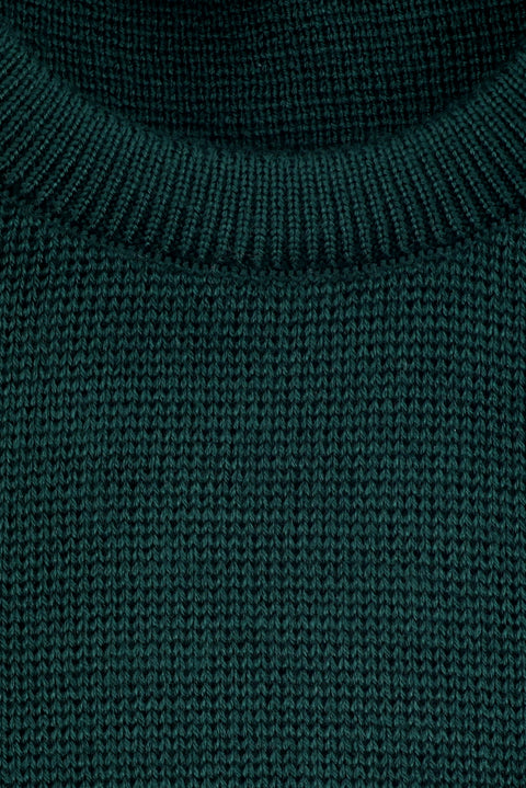 Koyu Yeşil Bisiklet Yaka Super Slim Fit Ekstra Dar Kesim Çelik Örgü Triko Kazak