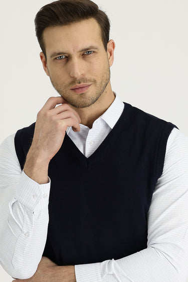 Koyu Lacivert V Yaka Triko Süveter