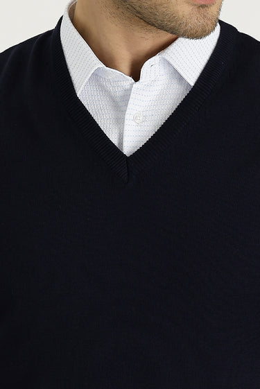 Koyu Lacivert V Yaka Triko Süveter