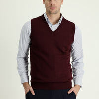 Koyu Bordo V Yaka Pamuklu Triko Süveter