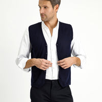 Koyu Lacivert Slim Fit Dar Kesim Yünlü Triko Yelek