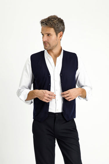  Koyu Lacivert Slim Fit Dar Kesim Yünlü Triko Yelek