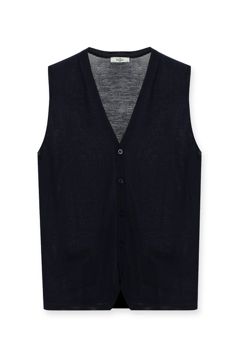 Koyu Lacivert Slim Fit Dar Kesim Yünlü Triko Yelek