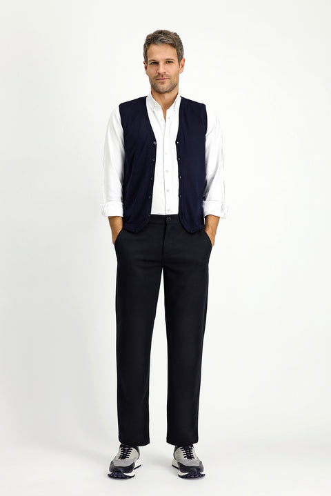 Koyu Lacivert Slim Fit Dar Kesim Yünlü Triko Yelek