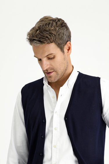  Koyu Lacivert Slim Fit Dar Kesim Yünlü Triko Yelek