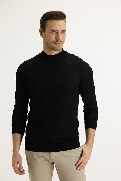 Siyah Yarım Balıkçı Yaka Slim Fit Dar Kesim Triko Kazak