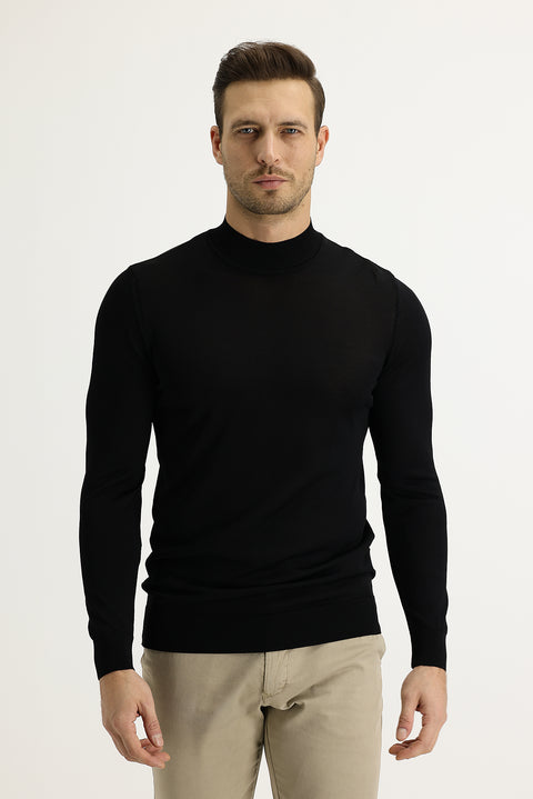 Siyah Yarım Balıkçı Yaka Slim Fit Dar Kesim Triko Kazak