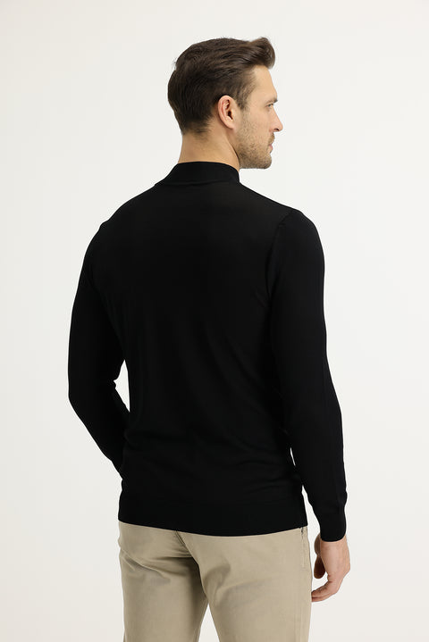 Siyah Yarım Balıkçı Yaka Slim Fit Dar Kesim Triko Kazak