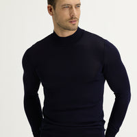 Koyu Lacivert Yarım Balıkçı Yaka Slim Fit Dar Kesim Triko Kazak