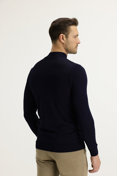 Koyu Lacivert Yarım Balıkçı Yaka Slim Fit Dar Kesim Triko Kazak