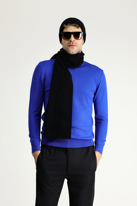 Saks Mavi Yarım Balıkçı Yaka Slim Fit Dar Kesim Triko Kazak