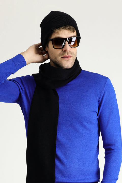 Saks Mavi Yarım Balıkçı Yaka Slim Fit Dar Kesim Triko Kazak