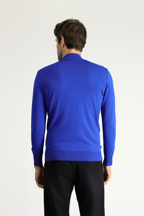 Saks Mavi Yarım Balıkçı Yaka Slim Fit Dar Kesim Triko Kazak