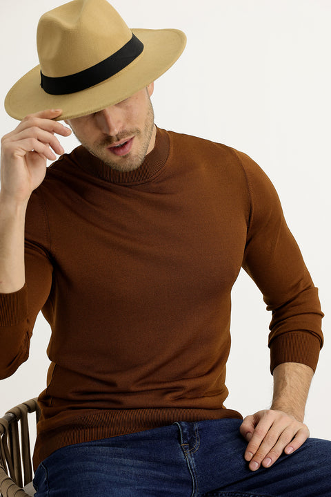 Tarçın  Yarım Balıkçı Yaka Slim Fit Dar Kesim Triko Kazak