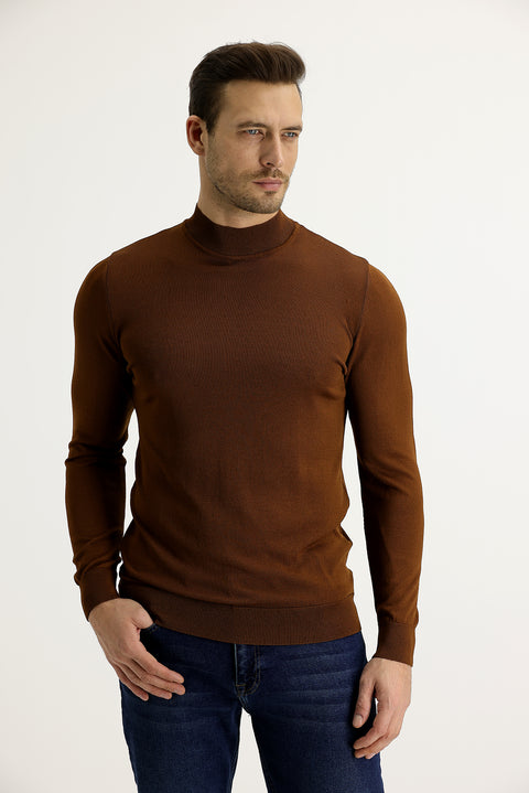 Tarçın  Yarım Balıkçı Yaka Slim Fit Dar Kesim Triko Kazak