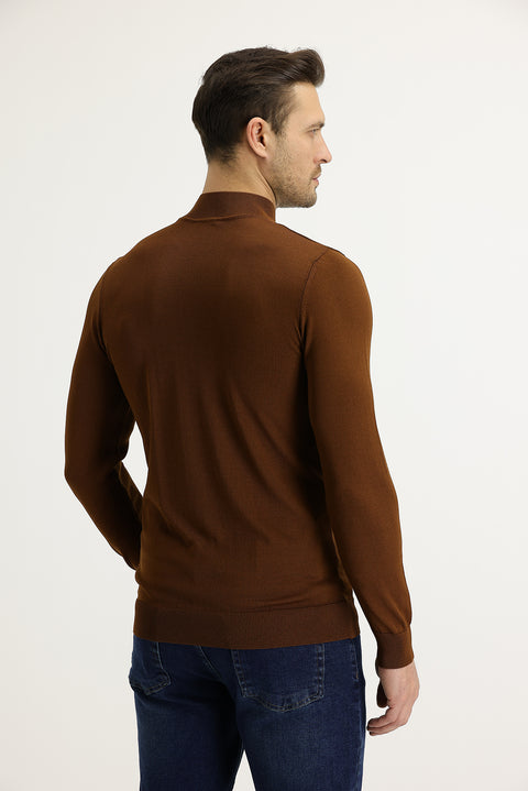 Tarçın  Yarım Balıkçı Yaka Slim Fit Dar Kesim Triko Kazak