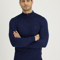 Orta Lacivert Melanj Bato Yaka Slim Fit Triko Kazak