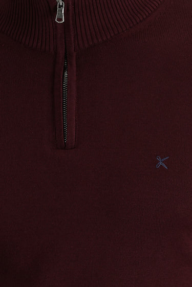 Koyu Bordo Yarım Balıkçı Yaka Slim Fit Dar Kesim Fermuarlı Nakışlı Pamuklu Triko Kazak