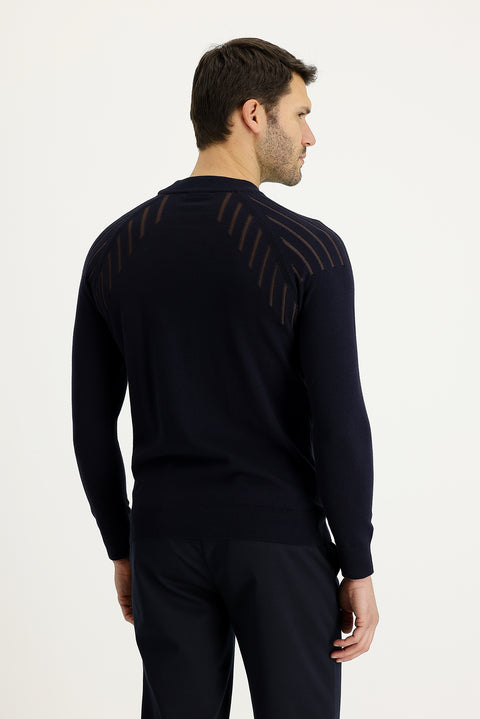 Koyu Lacivert Yarım Balıkçı Yaka Regular Fit Desenli Triko Kazak