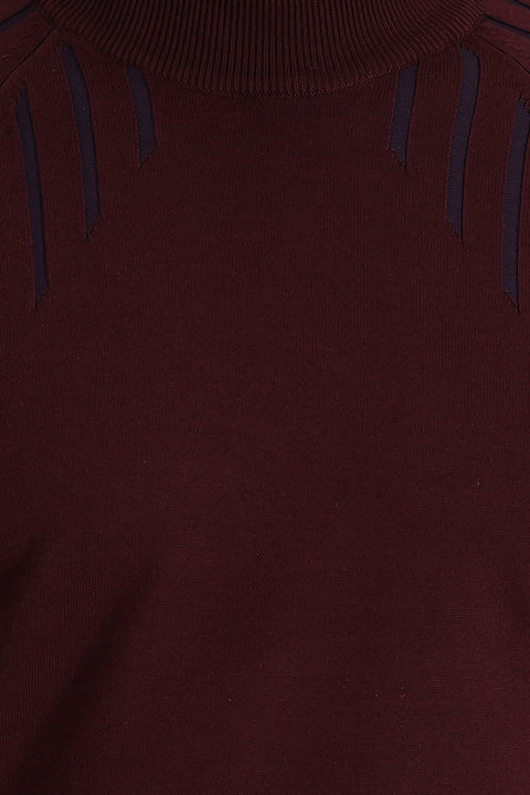 Koyu Bordo Yarım Balıkçı Yaka Regular Fit Desenli Triko Kazak