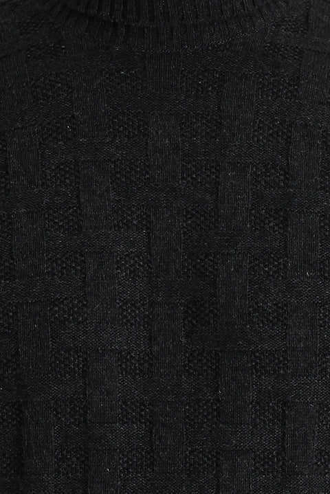 Orta Antrasit Balıkçı Yaka Regular Fit Yünlü Desenli Triko Kazak