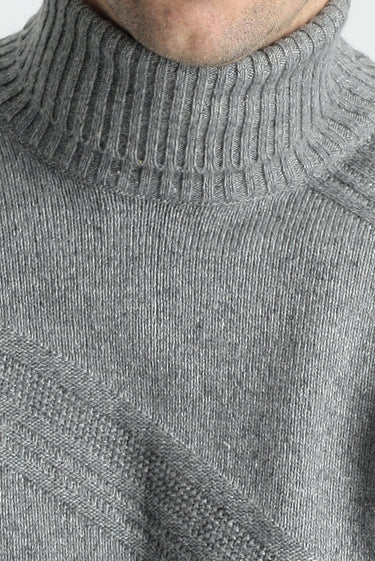 Açık Gri Melanj Balıkçı Yaka Slim Fit Dar Kesim Desenli Yünlü Triko Kazak