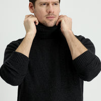 Koyu Antrasit Balıkçı Yaka Regular Fit Desenli Yünlü Triko Kazak