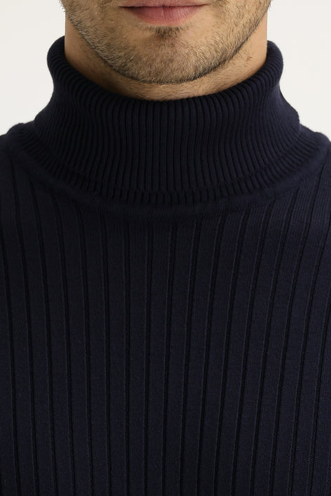 Koyu Lacivert Balıkçı Yaka Slim Fit Dar Kesim Triko Kazak