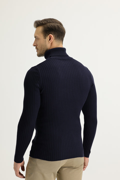 Koyu Lacivert Balıkçı Yaka Slim Fit Dar Kesim Triko Kazak