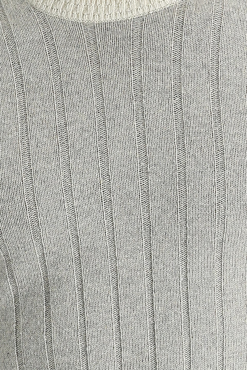 Light Grey Crew Neck Slim Fit Narrow Cut Wool Patterned Knit Sweater