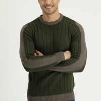 Medium Khaki Crew Neck Slim Fit Narrow Cut Wool Patterned Knit Sweater