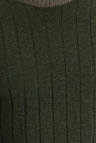  Orta Haki Bisiklet Yaka Slim Fit Dar Kesim Yünlü Desenli Triko Kazak