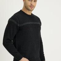 Orta Antrasit Bisiklet Yaka Regular Fit Yünlü Desenli Triko Kazak