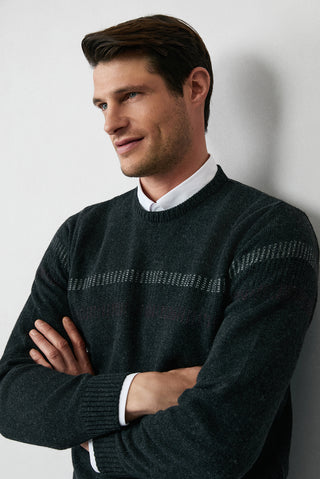  Orta Antrasit Bisiklet Yaka Regular Fit Yünlü Desenli Triko Kazak