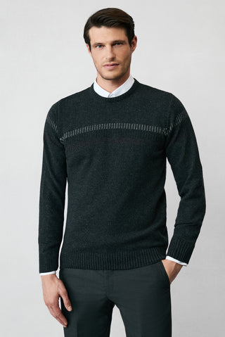  Orta Antrasit Bisiklet Yaka Regular Fit Yünlü Desenli Triko Kazak