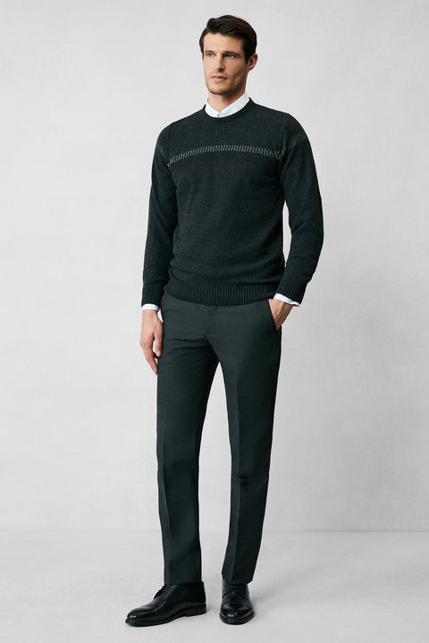 Orta Antrasit Bisiklet Yaka Regular Fit Yünlü Desenli Triko Kazak